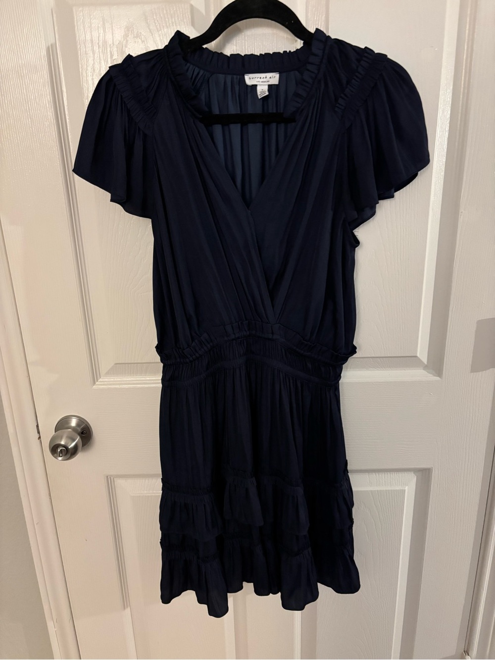 Short Navy V-Neck Ruffle Dress